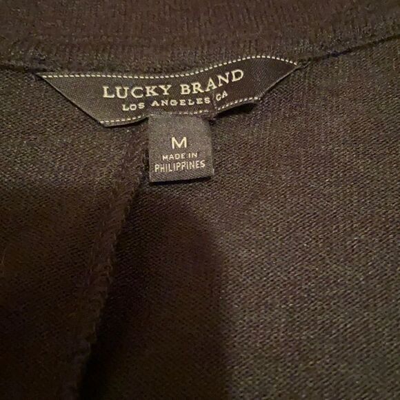 Lucky Brand Los Angeles dress career black 3/4 SL pockets soft midi Sz medium - Picture 2 of 8